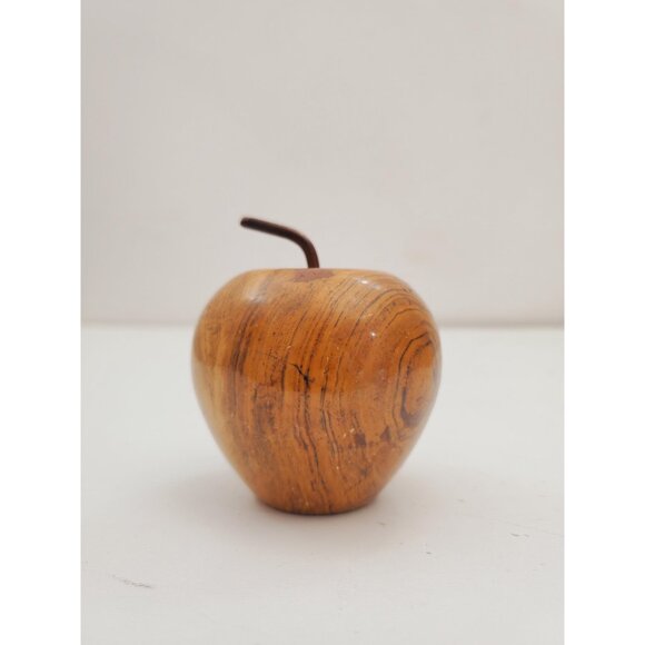 Onyx Apple Sculpture - Hand Carved Gemstone Decor - Unique Home Accent - Gold - Picture 2 of 10